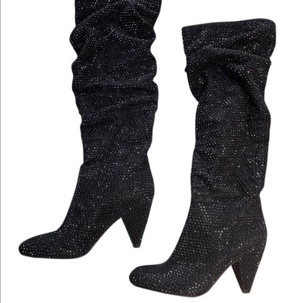 INC Ruching “Geri” Rhinestone🤩❤️ Metallic Boots - Picture 5 of 8